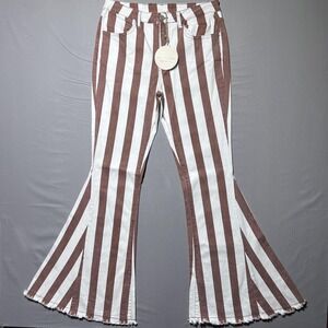Saints & Hearts Jeans Womens Large Brown White‎ Striped High Rise Bell Bottom
